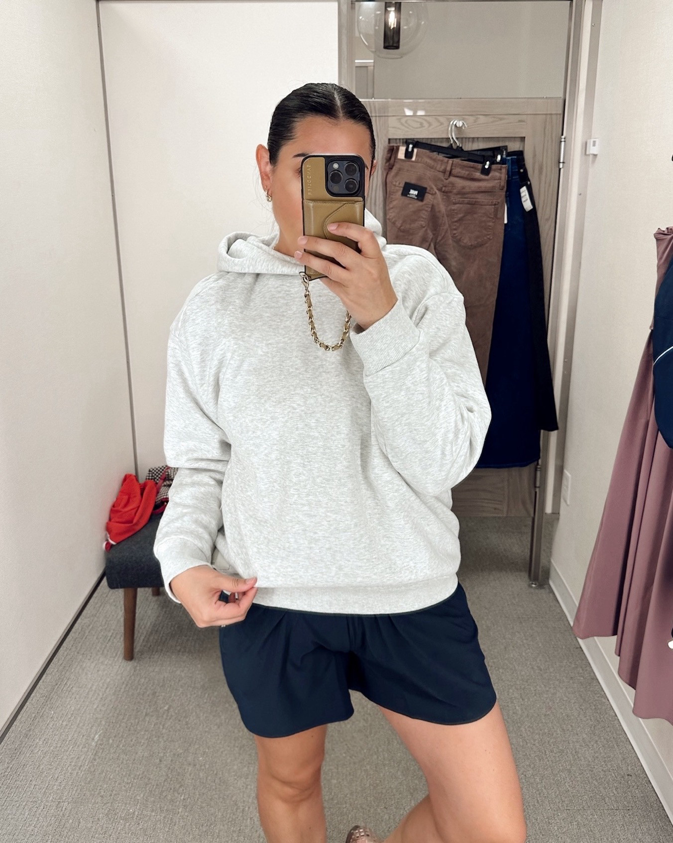 The softest, warmest hoodie! Your winter self will thank you :) 

I am in the medium. Size UP for a looser, relaxed fit it's TTS. 

I'm in the large of the shorts.  

 