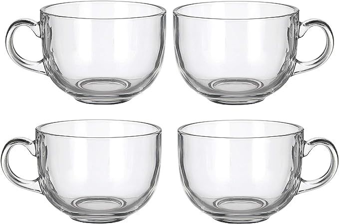 Set of 4 Large 16oz Glass Wide Mouth Coffee Mug- Dishwasher & Microwave Safe | Amazon (US)