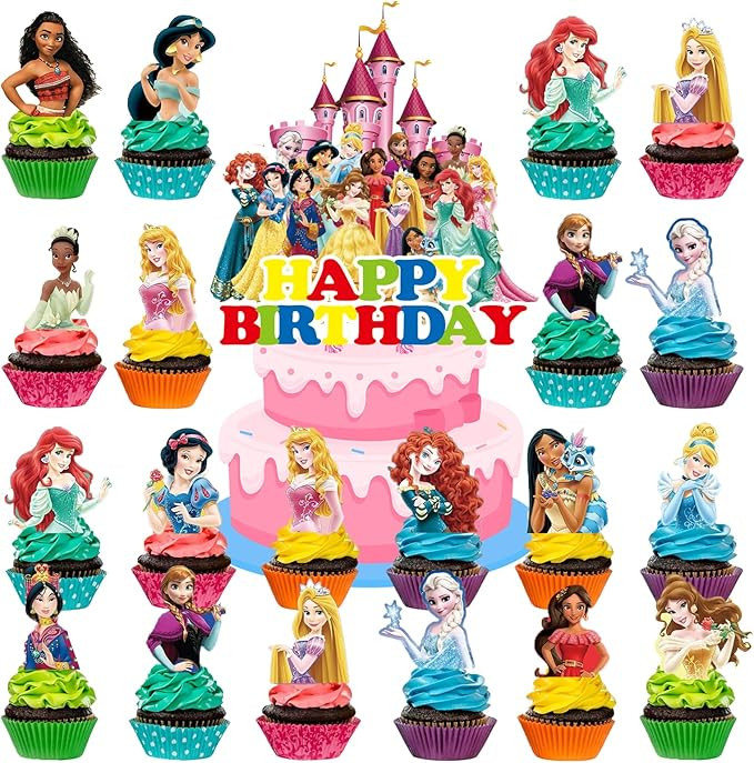 BATLAM 25 Pc Cupcake Topper Picks – Princess Themed Cupcake Toppers Cake Topper for Girls Birth... | Amazon (US)