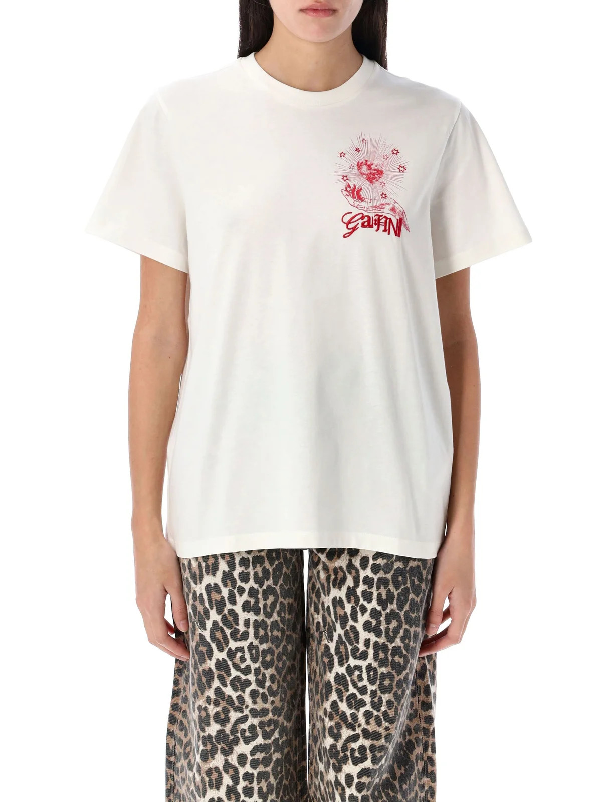 Ganni Logo Printed Crewneck T-Shirt | Cettire Global