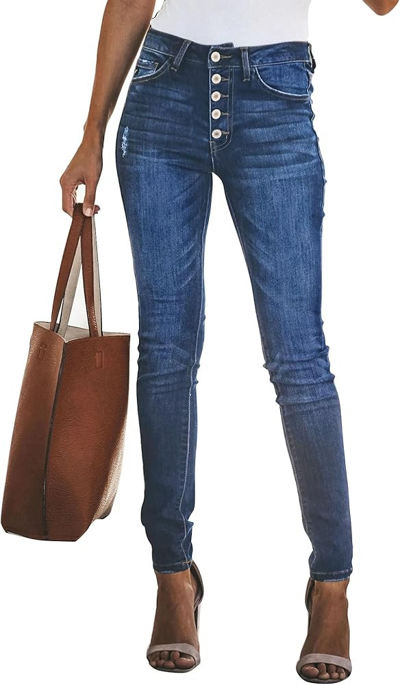 KIRUNDO 2024 Women's Skinny Jeans with Buttons Solid Color Casual Stretchy High Waisted Jeans wit... | Amazon (US)