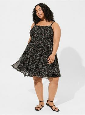 Mini Mesh Cami Shirred Bust Skater Dress | Torrid (US & Canada)