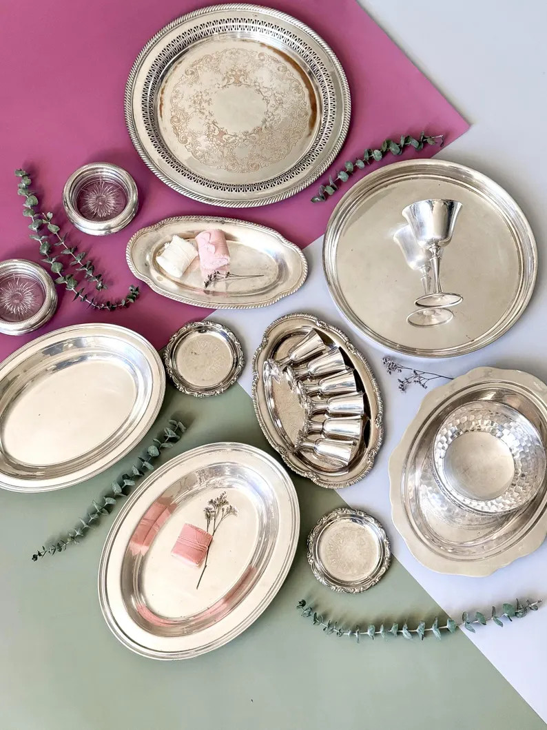 Assorted Vintage Silver Trays & Barware | Silverplate Serveware, Bowls, Coasters | Etsy (US)