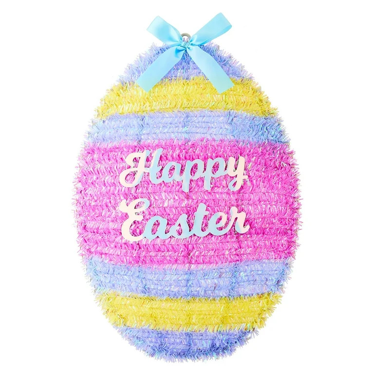 Happy Easter Egg Tinsel Wreath, Multicolor, 18", Easter by Way To Celebrate | Walmart (US)