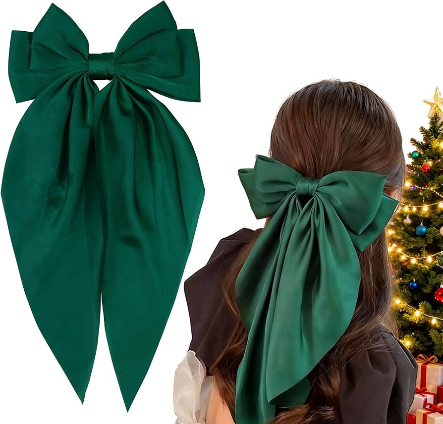 Ayesha Green Hair Bows for Women,Big Satin Hair Bows Clips Green Hair Accessories for Christmas W... | Amazon (US)