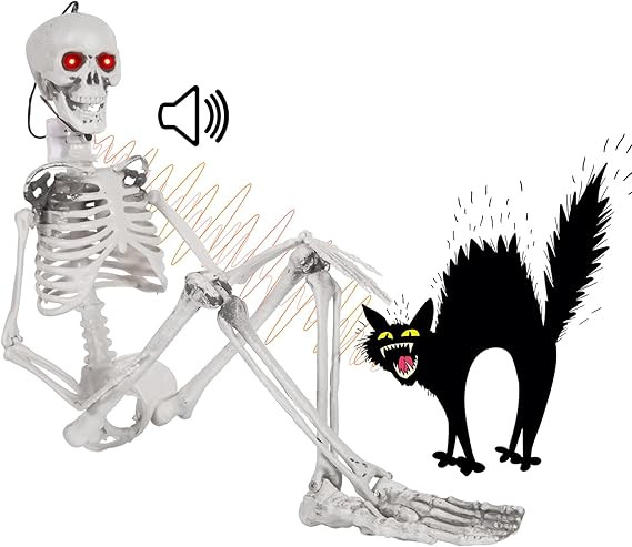 Halloween Hanging Posable Skeleton - 3FT Halloween Prop Skull with LED Glowing Eyes and Creepy Sh... | Amazon (US)