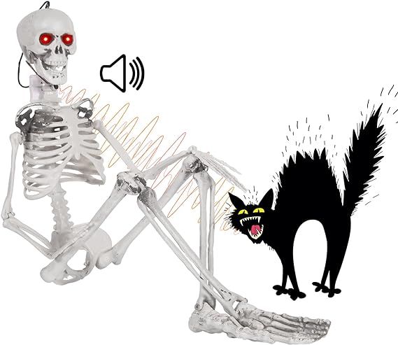Halloween Hanging Posable Skeleton - 3FT Halloween Prop Skull with LED Glowing Eyes and Creepy Sh... | Amazon (US)