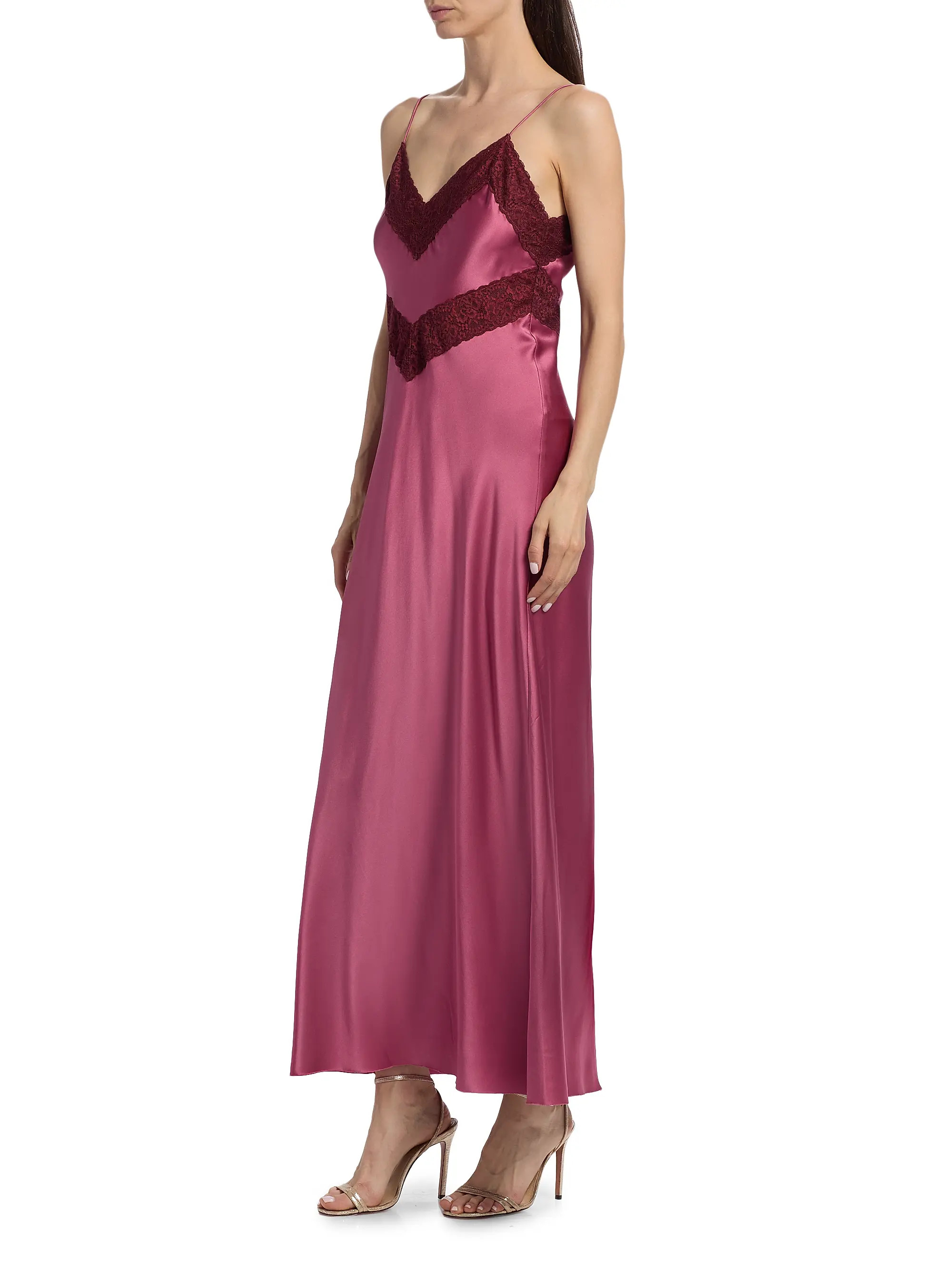 Lace-Trim Silk Maxi Dress | Saks Fifth Avenue