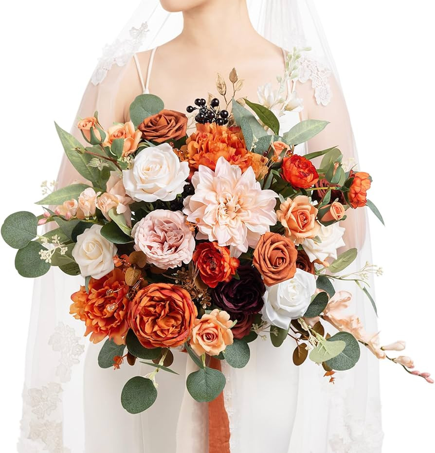 Ling's moment Freeform Bridal Bouquet Terracotta Wedding Bouquets for Bride | Amazon (US)
