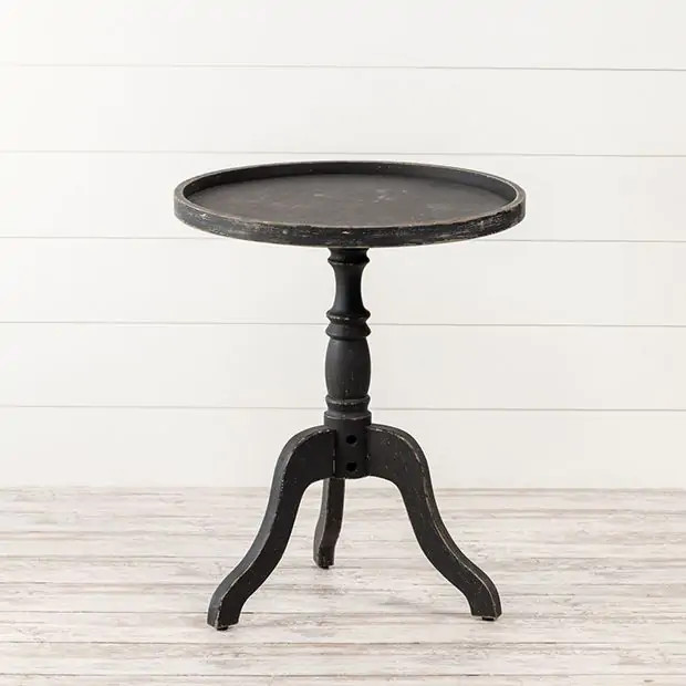Distressed Black Wood Round Accent Table | Antique Farm House