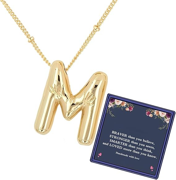 Bubble Letter Necklace For Women,Dainty Balloon Initial Necklaces 18k Gold Plated Chain Pendant A... | Amazon (US)