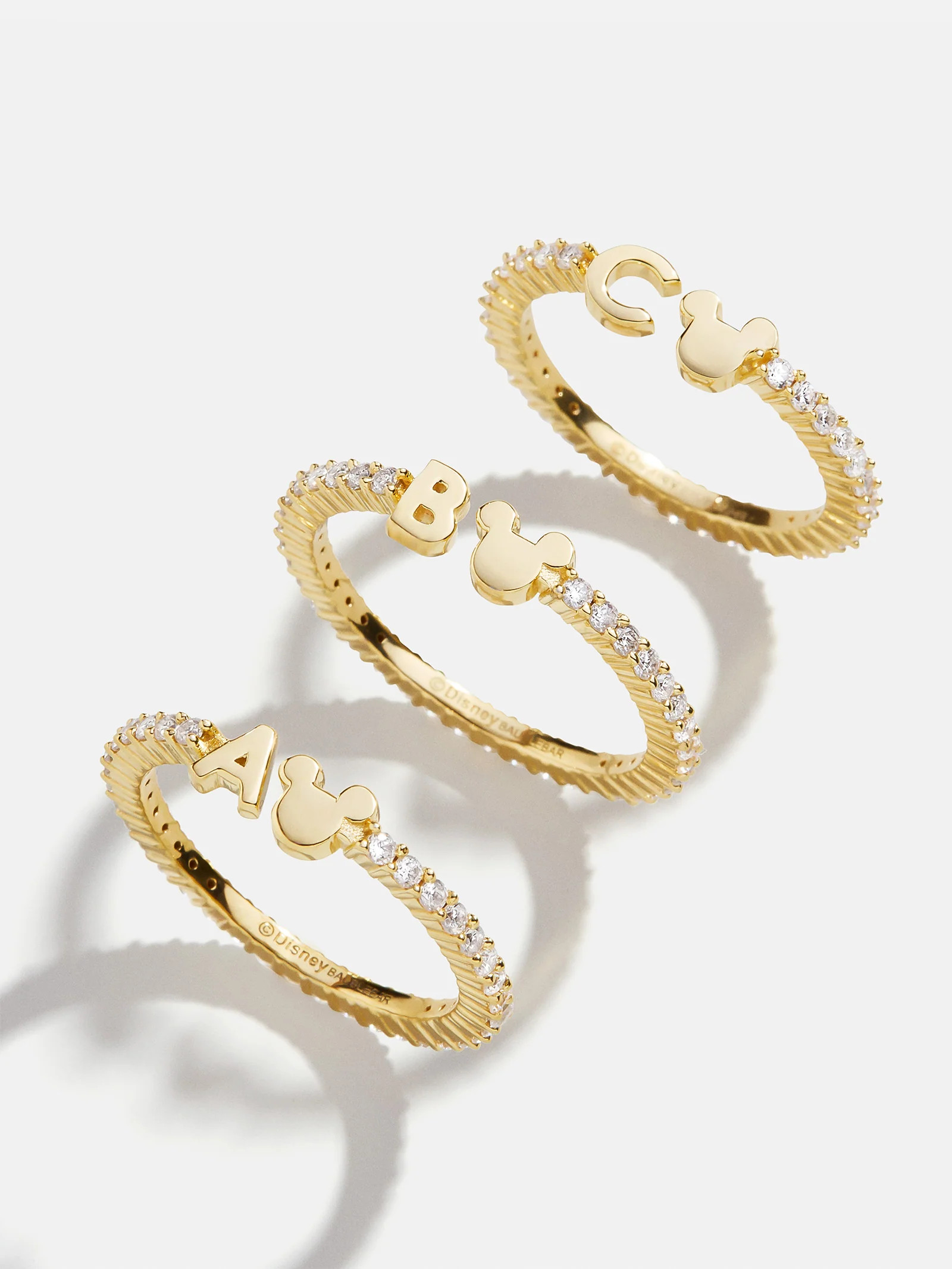 Mickey Mouse Disney Custom 18K Gold Plated Sterling Silver Ring - Gold/Pavé | BaubleBar (US)