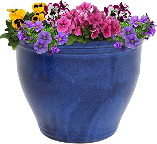Sunnydaze Studio Ceramic Flower Pot Planter with Drainage Holes - High-Fired Glazed UV and Frost-... | Amazon (US)