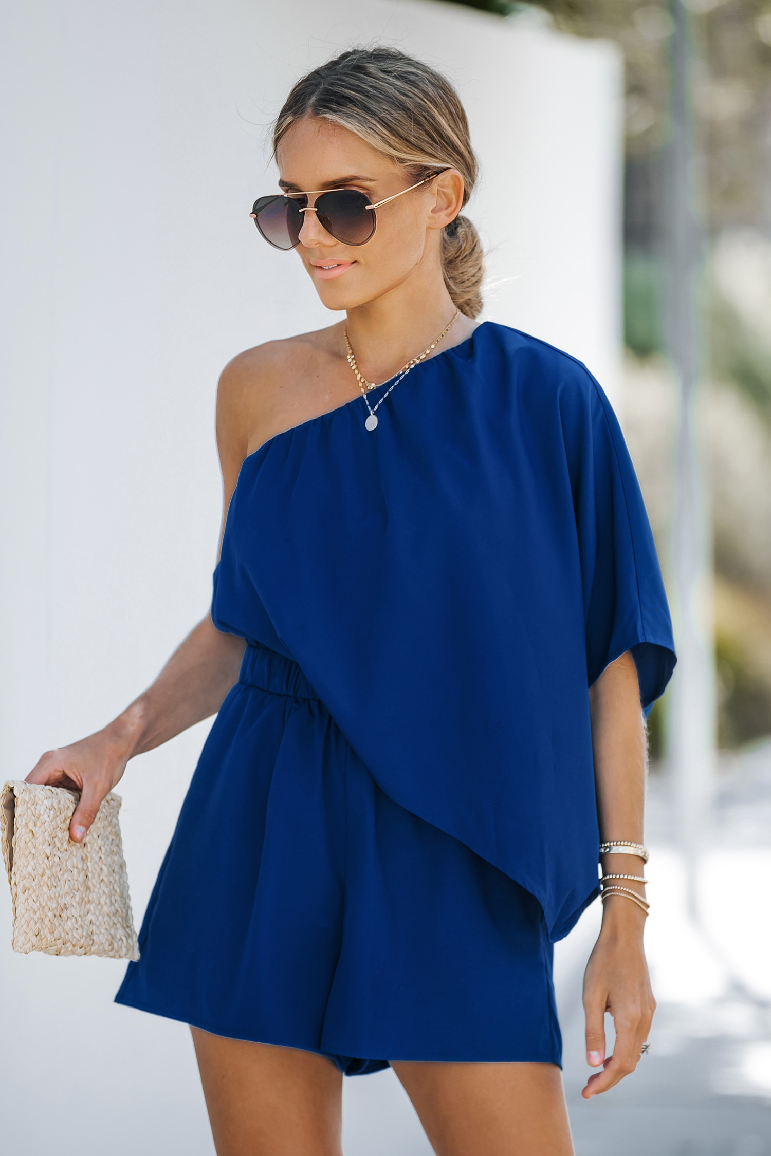 Royal Blue One Shoulder RomperHOT | Cupshe US