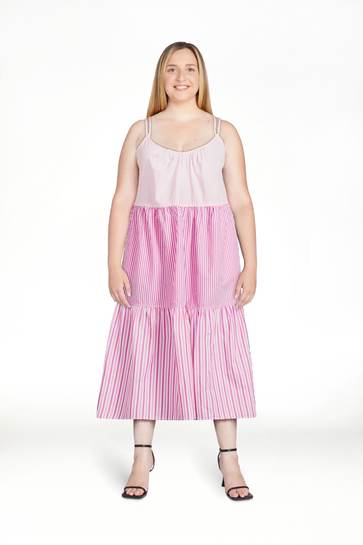 Free AssemblyFree Assembly Women's Sleeveless Double Strap Cross Back Tiered Midi Dress, Sizes XS... | Walmart (US)