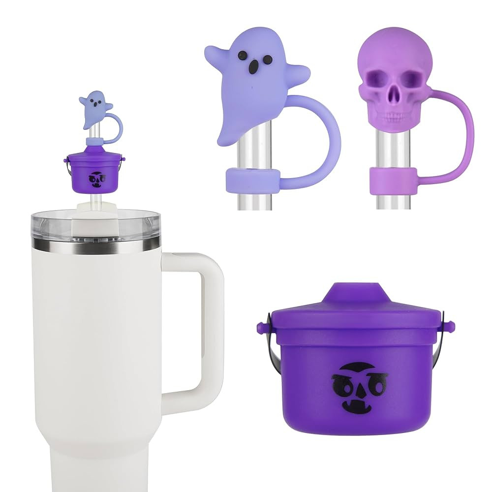Funny Halloween Buckets Straw Covers for Stanley Cup - Cute Ghost Skull Toppers Compatible With 3... | Amazon (US)