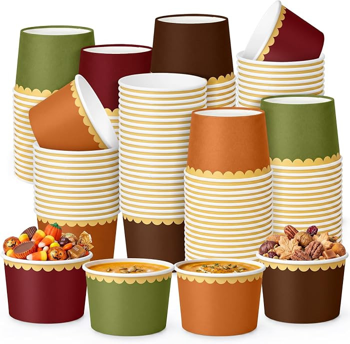 Zopeal 48 Pcs Fall Disposable Bowls with Gold Scallop | Amazon (US)