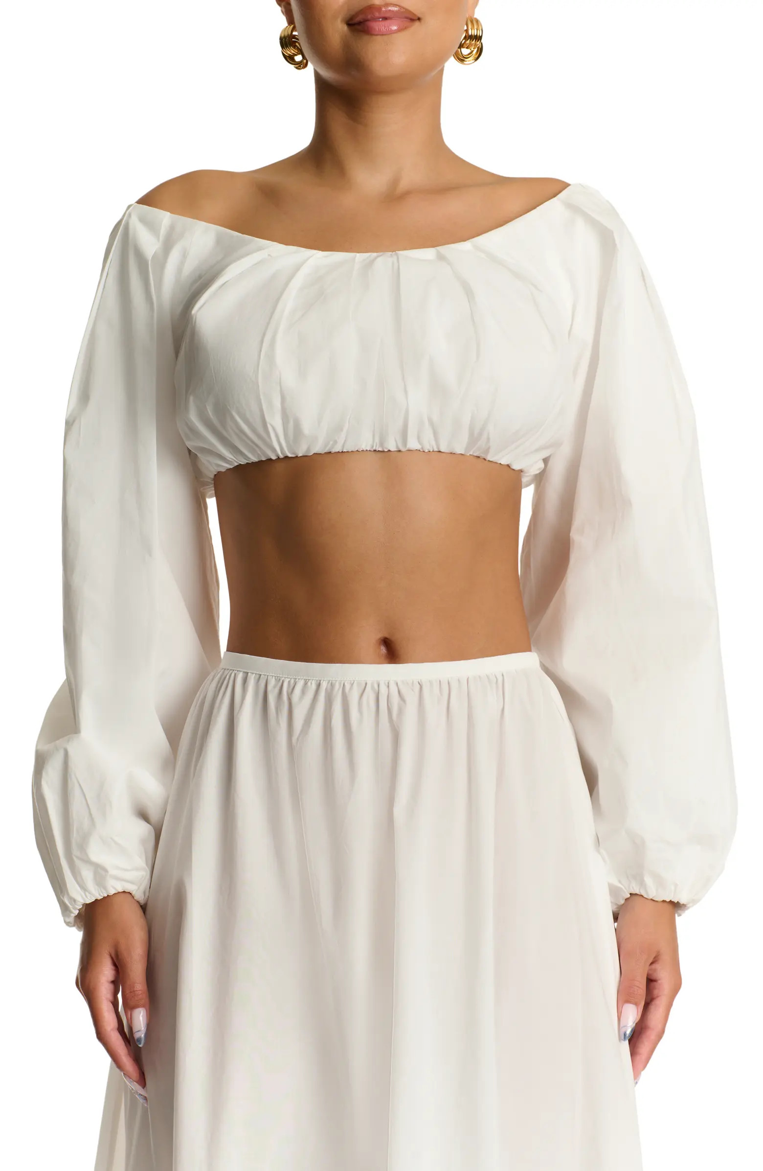 Naked Wardrobe Off the Shoulder Balloon Sleeve Crop Cotton Top | Nordstrom | Nordstrom