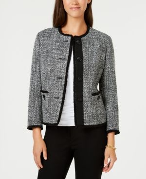 Anne Klein Collarless Fringed Tweed Blazer, Created for Macy's | Macys (US)