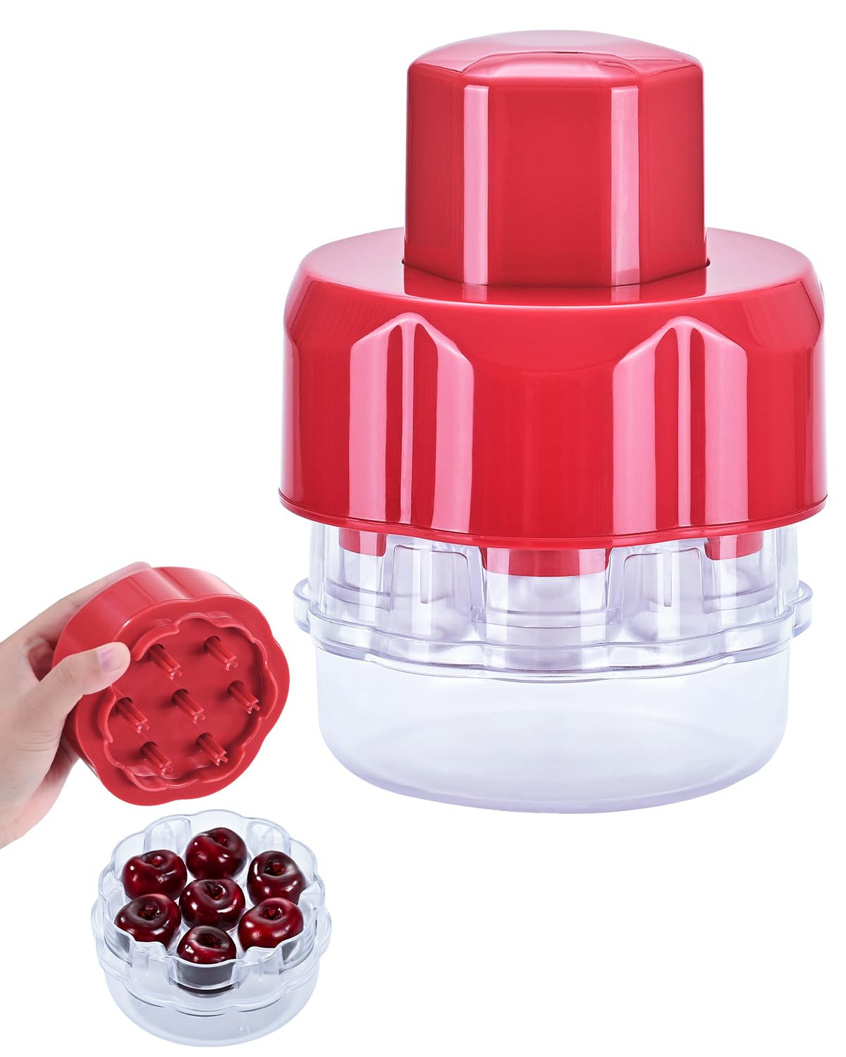 Cherry Pitter Tool with 7 Holes, Multiple Fruit Corer for Kitchen, Red and Clear | Amazon (US)