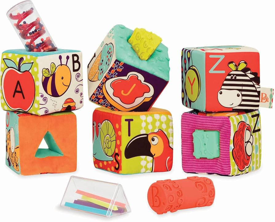 B. Toys Soft Fabric Building Blocks for Toddlers - Educational Alphabet Blocks with Textured Shap... | Amazon (US)