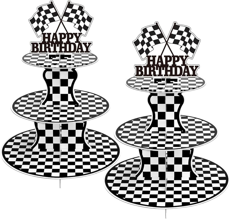 BACUTHY 2 Pack Race Car Cupcake Stands Birthday Party Supplies, Two Fast Cars Decorations Truck T... | Amazon (US)