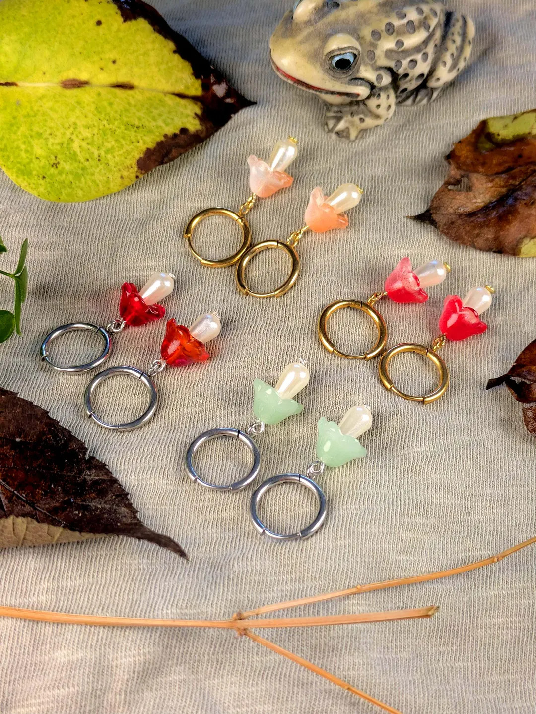 Mushroom Earrings – Fairycore Cottagecore Jewellery – Red, Orange or Green Glass Mushrooms - ... | Etsy (US)