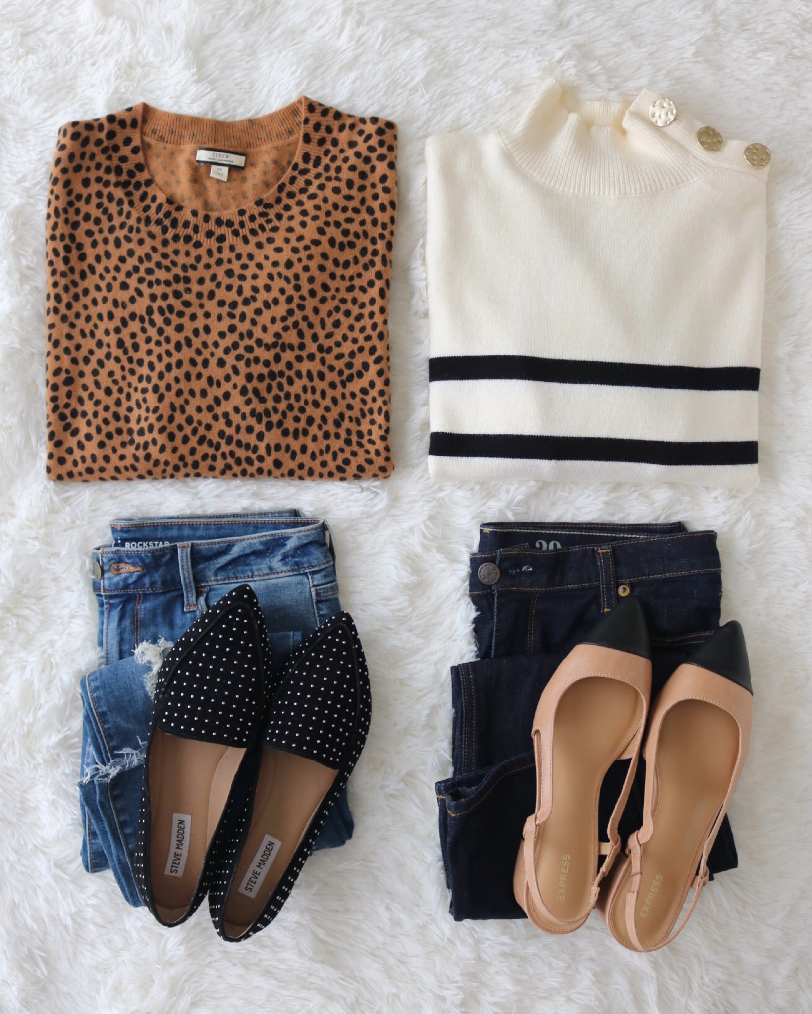 {Cheetah and Stripes} Sharing another one of my favorite flatlays from the past. Most of these pieces are old or sold out, but I added a few similar items to recreate the look.

Leopard print, JCrew style, JCrew cashmere, sweater weather, casual style #leopardprint #flatlay #outfitideas #flatlaystyle #outfitflatlay #cozystyle #casualchic #fallfashion #classicstyle #effortlessstyle  #LTKstyletip 

#LTKOver40 #LTKShoeCrush #LTKMidsize #LTKFindsUnder100 #LTKStyleTip #LTKSeasonal #LTKWorkwear