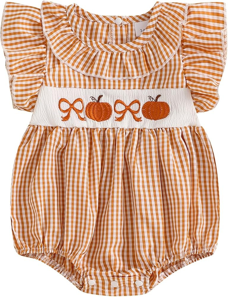 My First Halloween Baby Girl Outfit Infant Pumpkin Bubble Romper Smocked Onesie Newborn Pumpkin F... | Amazon (US)