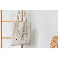 Celestial Sun Canvas Tote, Tote Bag, Boho Bag Aesthetic, Cute Aesthetic | Etsy (US)