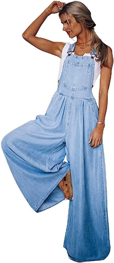 IDEALSANXUN Wide Leg Denim Jumpsuit for Women Denim Romper Jean Loose fit Overalls | Amazon (US)