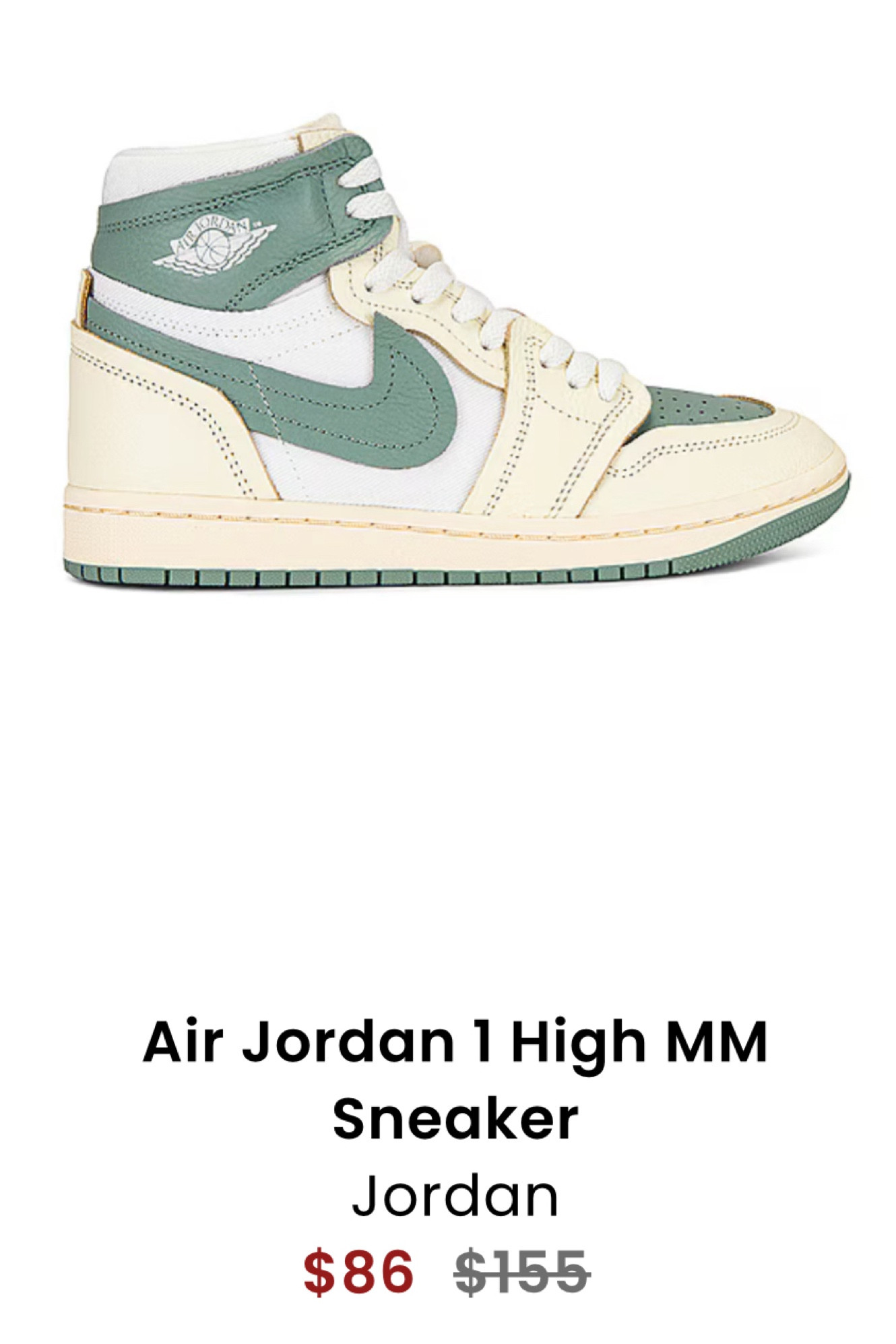 Air Jordan 1 High MM Sneaker in Legend Sand, Jade Smoke, Sail, & Muslin
Jordan

#LTKShoeCrush #LTKFindsUnder100 #LTKSaleAlert