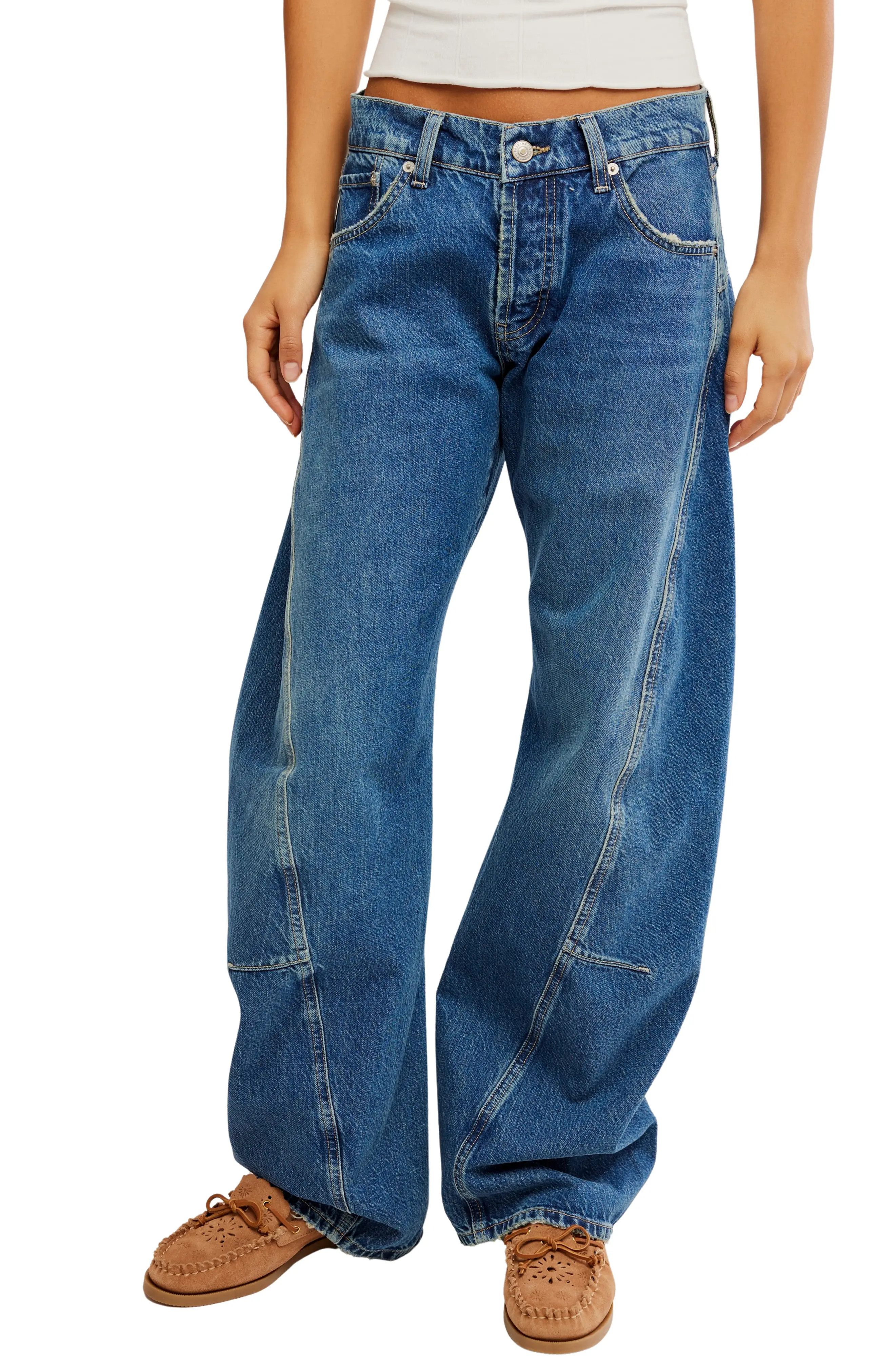 Free People Fable Low-Rise Twisted Bowed Jeans in Heartsong at Nordstrom, Size 31 | Nordstrom