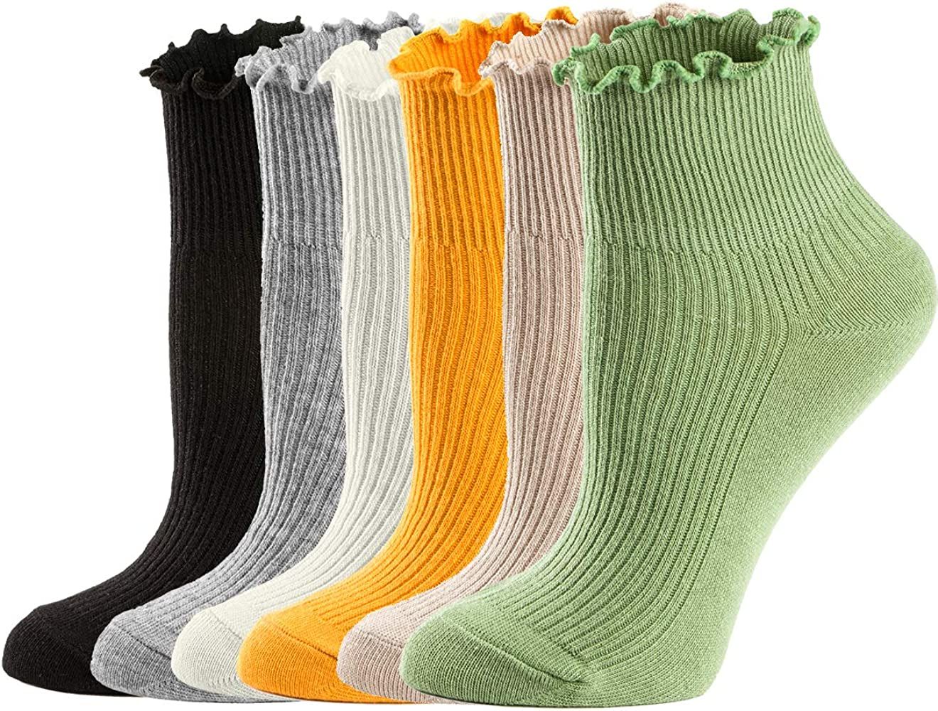 Womens Socks, Ruffle Turn-Cuff Casual Ankle Socks Warm Cotton Knit Lettuce Low Cut/Crew /Dress Sock  | Amazon (US)