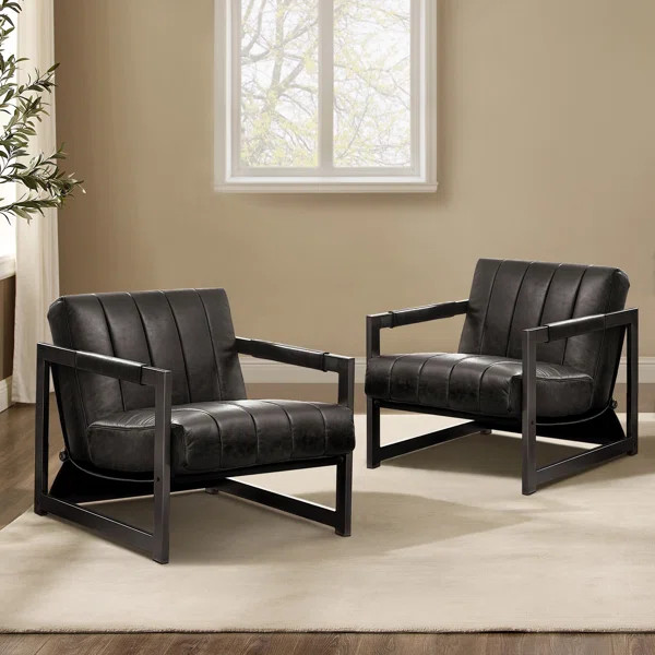 Pascual Full Grain Genuine Leather Accent Armchair | Wayfair North America