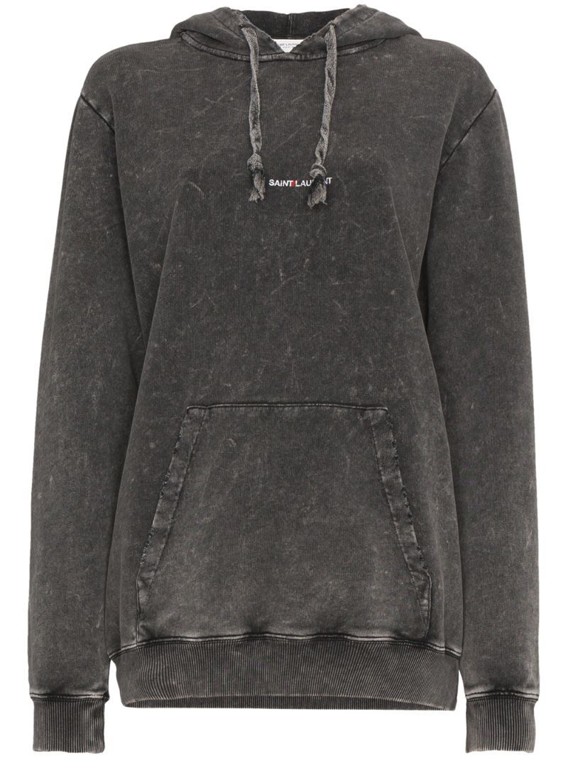 Saint Laurent - acid wash cotton logo hoodie - women - Cotton - M, Black | FarFetch Global