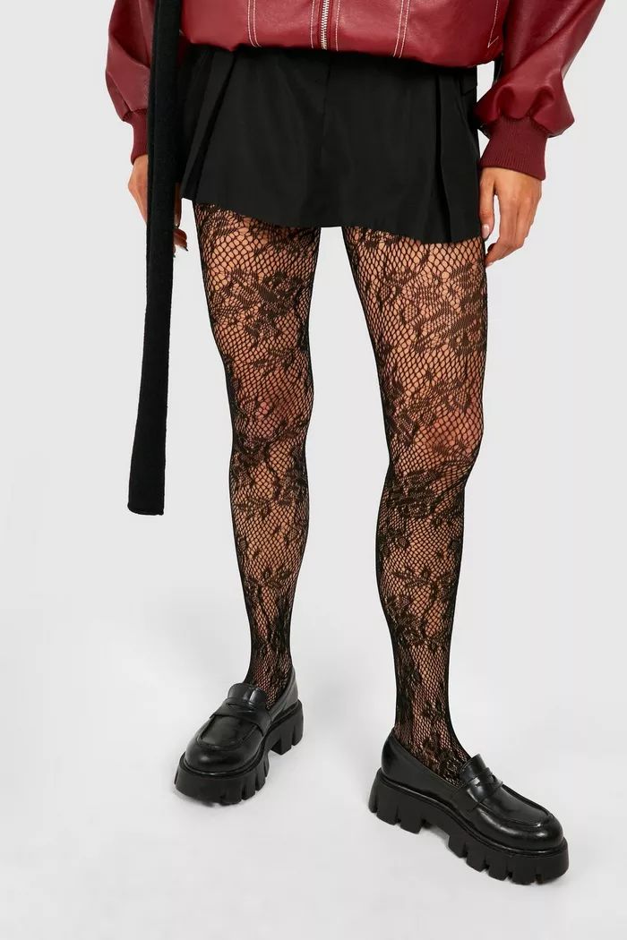 Floral Lace Fishnet Tights | Boohoo.com (UK & IE)