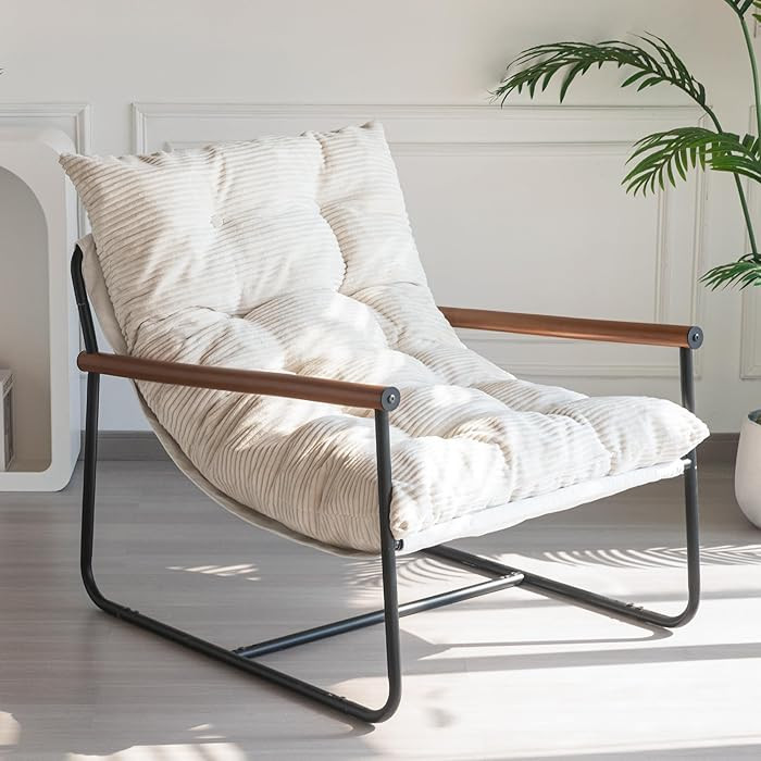 MAXYOYO Modern Accent Chair, Comfy Living Room Chair with Metal Frame Wooden Armrest, Upholstered... | Amazon (US)