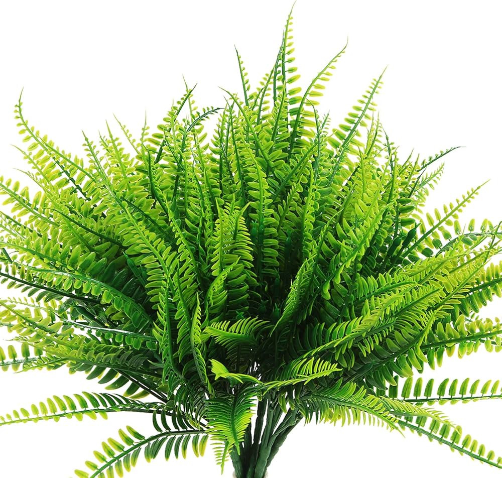 8 Pcs Artificial Boston Fake Fern Plants Bushes Faux Plants Shrubs Greenery UV Resistant for Hous... | Amazon (US)