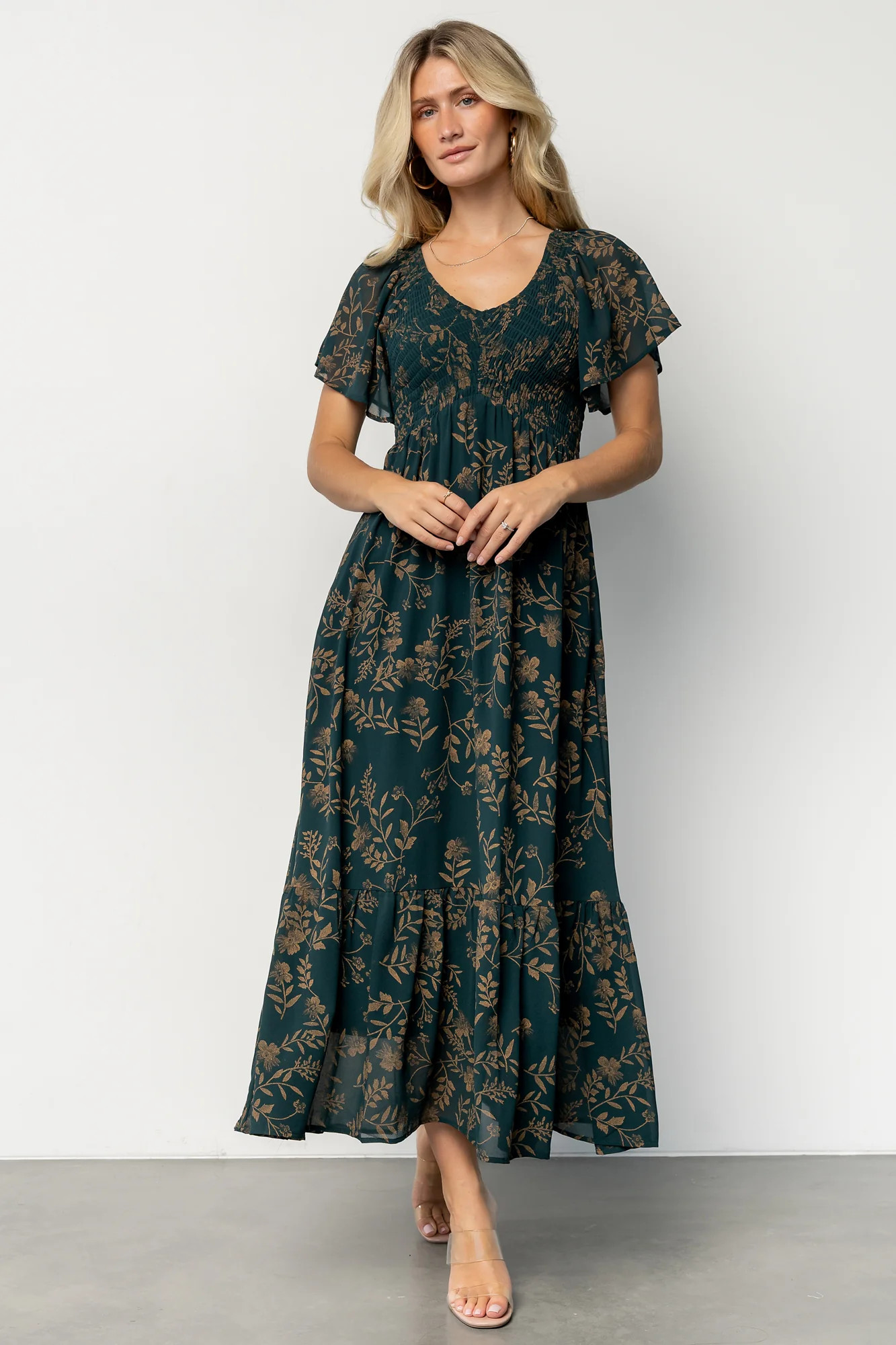 Monica Smocked Dress | Deep Topaz + Gold | Baltic Born