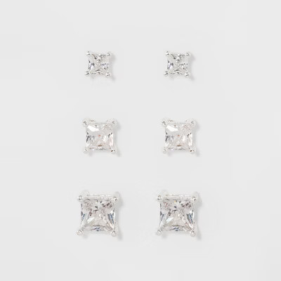 Women's Fashion Trio Crystal Round Stud Earring Set 3pc  - A New Day™ Silver | Target