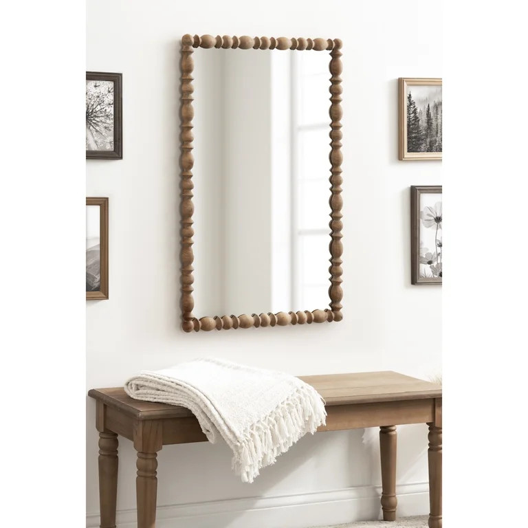 Kate and Laurel Prindle Turned Wood Beaded Rectangle Mirror, 23 x 34, Hazelnut, Vintage Coastal R... | Walmart (US)