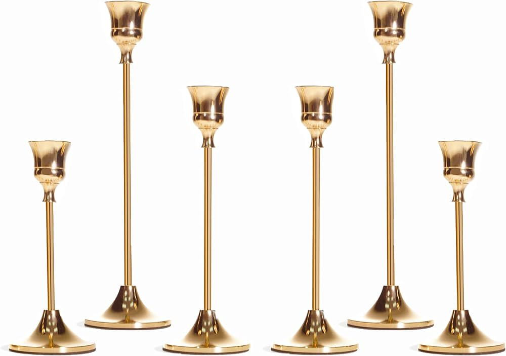NLBTW Gold Candlestick Holders Set of 6, Candle Stick Taper Candle Holder, Vintage Decorative Met... | Amazon (US)