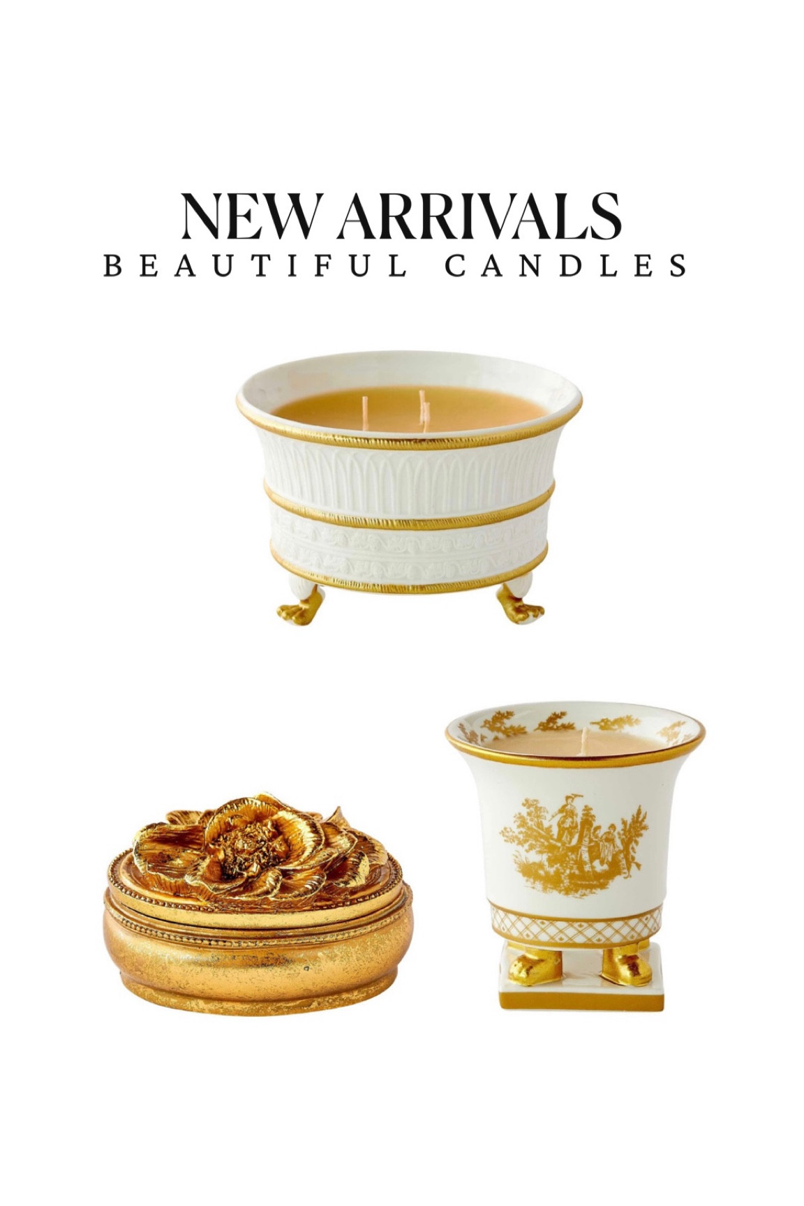 White and gold candles, gilded candles, home decor, new arrivals, glam decor, grandmillennial chinoiserie, French decor, summer decor Mother’s Day gift ideas 

#LTKunder50 #LTKhome #LTKsalealert