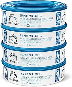Amazon Brand - Mama Bear Diaper Pail Refills for Diaper Genie Pails, 1080 Count (4 Packs of 270 C... | Amazon (US)
