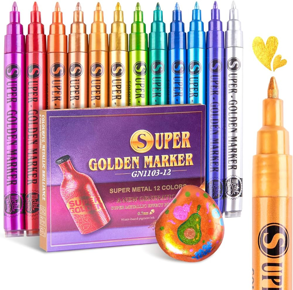 LIGHTWISH Metallic Paint Pens Glitter Markers,Sparkle Ultra Fine Point 0.7mm Acrylic Paint Marker... | Amazon (US)