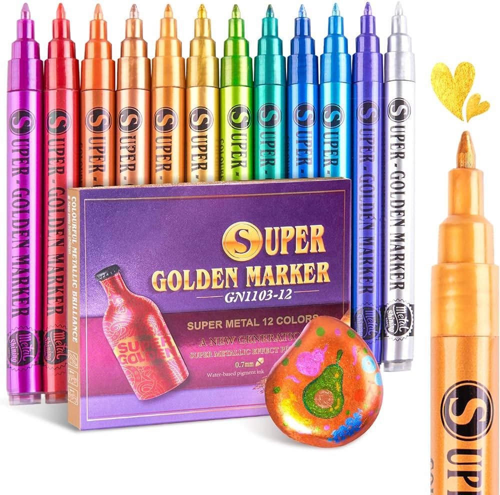LIGHTWISH Metallic Paint Pens Glitter Markers,Sparkle Ultra Fine Point 0.7mm Acrylic Paint Marker... | Amazon (US)