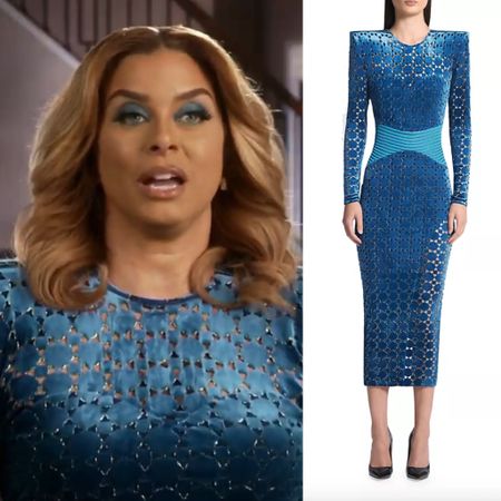 Robyn Dixon’s Blue Velvet Laser Cut Confessional Dress