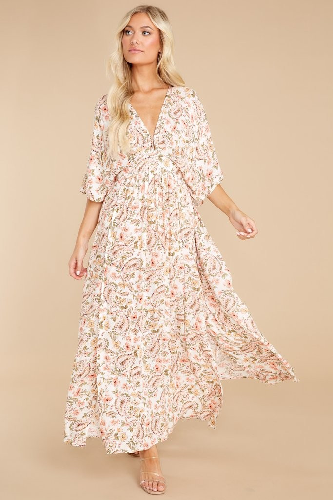 Breezy Bloom Ivory Floral Print Maxi Dress | Red Dress 