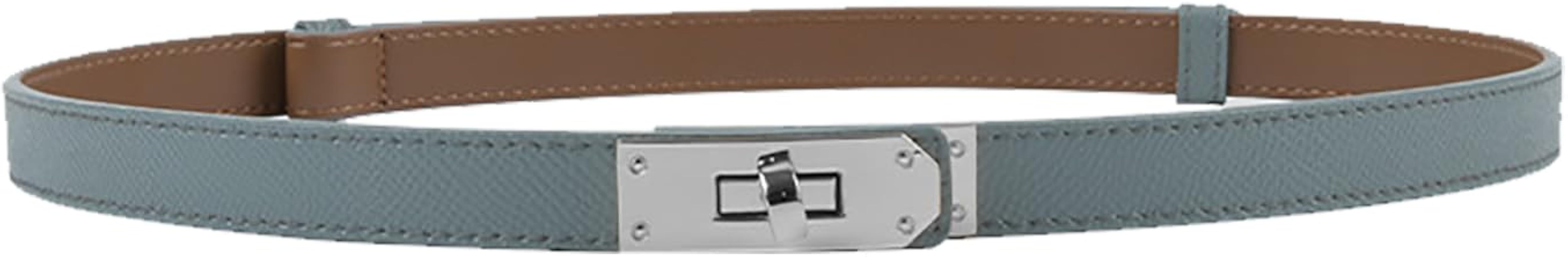 Women's Skinny Leather Belt with Adjustable Silver Turn-Lock Buckle - Ideal for Dresses, Jeans, a... | Amazon (US)